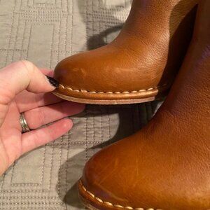 Frye leather whiskey brown booties, size 6.5, cute buckle